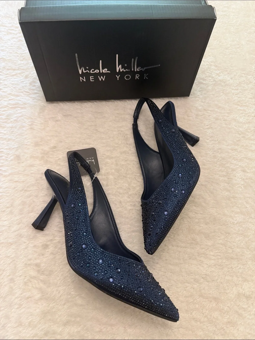 🆕 Nicole Miller Women's Navy Rhinestone Slingback Pump - Picture 4 of 9